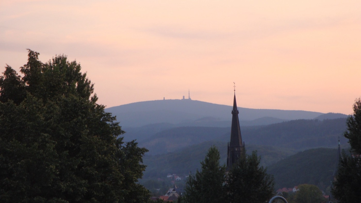 Sunrise over the Harz from the Brocken, the highest mountain of Saxony-Anhalt